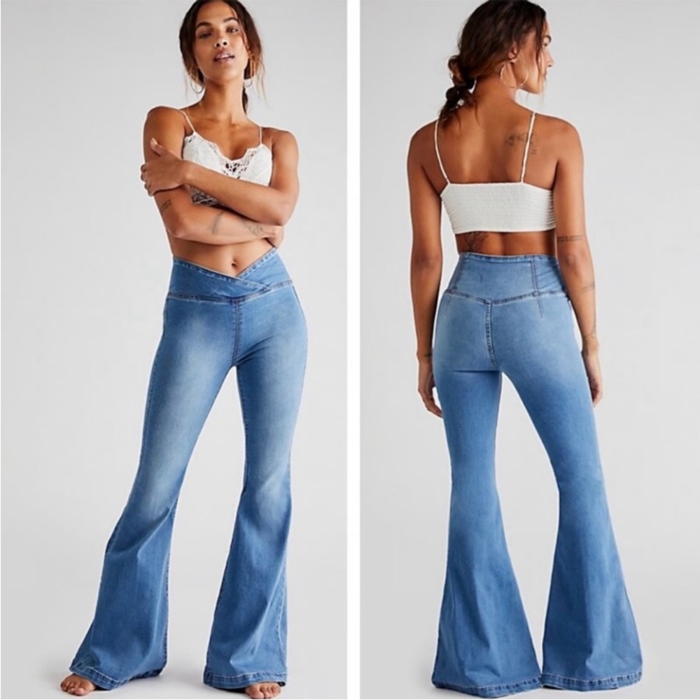 We the Free Venice Beach Flare Jeans Crossover High Rise 29 Boho Retro Wideleg - Picture 2 of 14